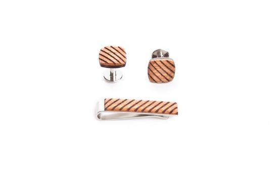 wooden set sull tie clip and cufflinks 