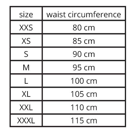 waist belt size chart cm