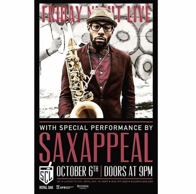 A poster of the musician Saxappeal with saxophone