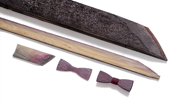 Wooden bow tie from a wine barrel