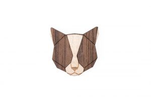 Wooden brooch Grey Cat Brooch