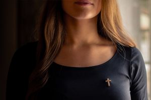 Wooden brooch Maria Cross Brooch