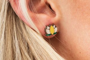 Wooden earrings Yellow Lotus Earrings