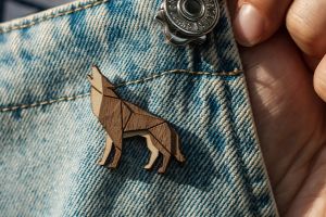 Wooden brooch Walking Wolf Brooch