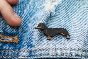 Wooden brooch Walking Dachshund Brooch