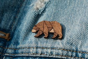 Wooden brooch Walking Bear Brooch