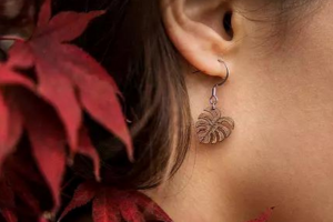 Wooden earrings Monstera Earrings