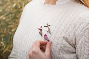 Wooden brooch Purple Cutebird Brooch