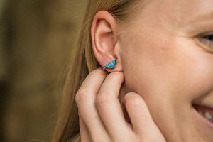 Wooden earrings Blue Cutebird Earrings