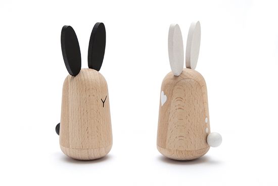 Pair of Wooden Rabbits