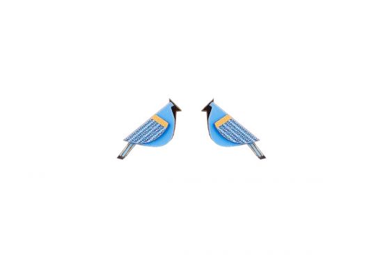 Wooden earrings Blue Cutebird Earrings