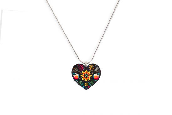 Wooden Pendant Folk Heart – Black
