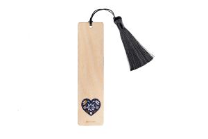 Wooden Bookmark – Folk Heart Blue