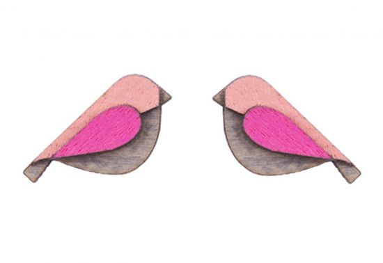 Wooden earrings Pink Bird Earrings