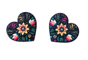 Wooden Earrings Folk Heart – Black