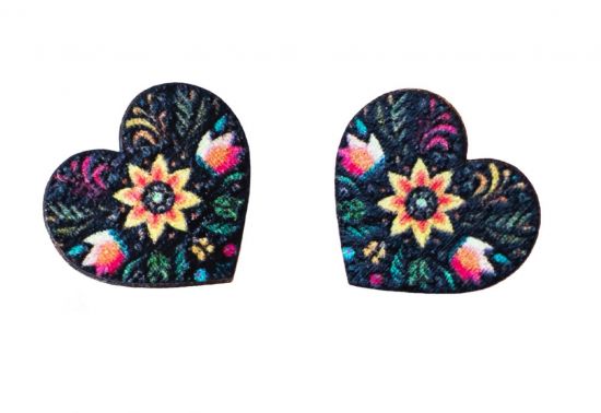 Wooden Earrings Folk Heart – Black