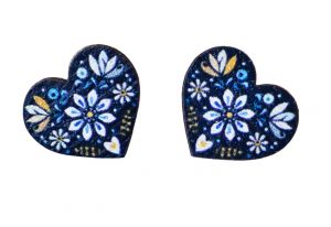 Wooden Earrings Folk Heart – Blue