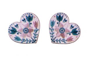 Wooden Earrings Folk Heart – Pink