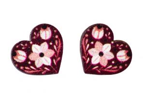 Wooden Earrings Folk Heart – Red