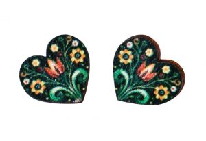 Wooden Earrings Folk Heart – Green