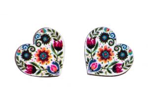 Wooden Earrings Folk Heart – White
