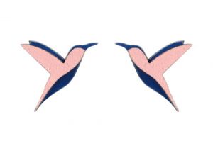 Wooden earrings Pink Hummingbird Earrings