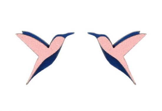 Wooden earrings Pink Hummingbird Earrings