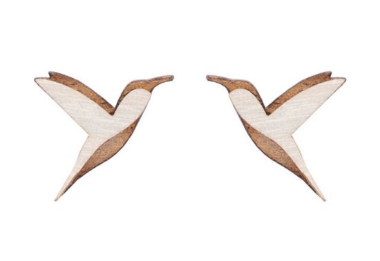 Wooden earrings Natural Hummingbird Earrings