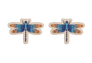 Wooden earrings Blue Dragonfly