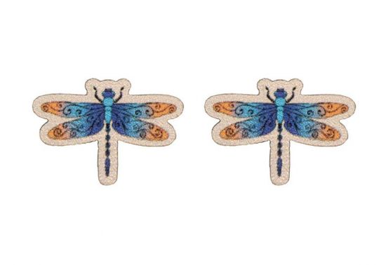 Wooden earrings Blue Dragonfly