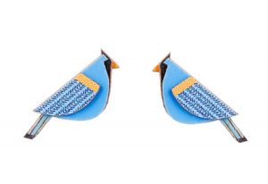 Wooden earrings Blue Cutebird Earrings