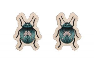 Blue Beatle Wooden Earrings