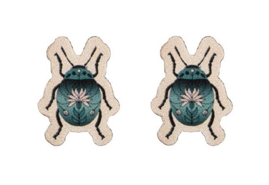 Blue Beatle Wooden Earrings