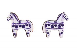 Wooden Earrings – Scandi Blue Horse