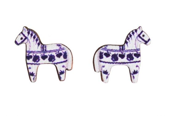 Wooden Earrings – Scandi Blue Horse