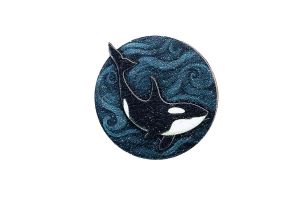 Wooden brooch – Orca