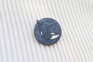Wooden brooch – Orca