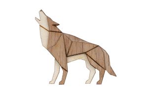 Wooden brooch Walking Wolf Brooch