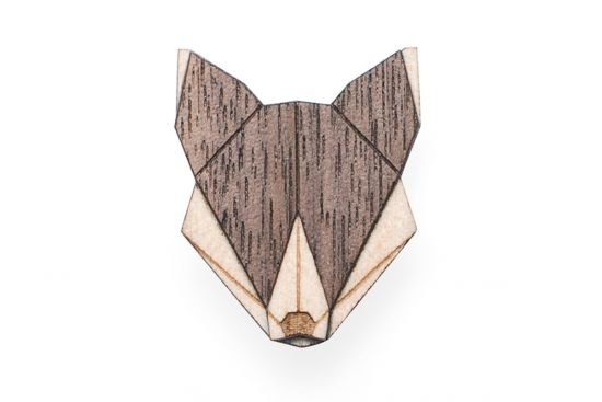 Wooden brooch Wolf Brooch