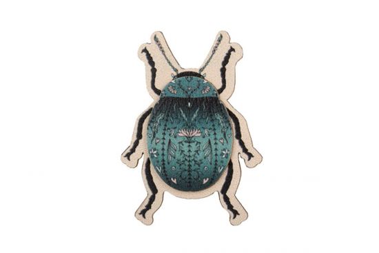 Wooden brooch Blue Beatle