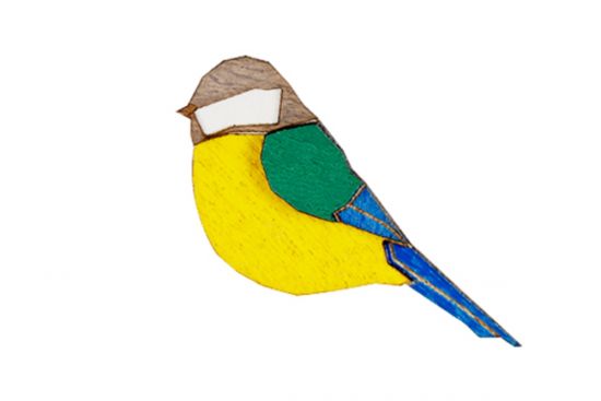 Wooden brooch Tit Brooch