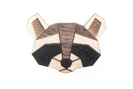 Wooden brooch Raccoon Brooch