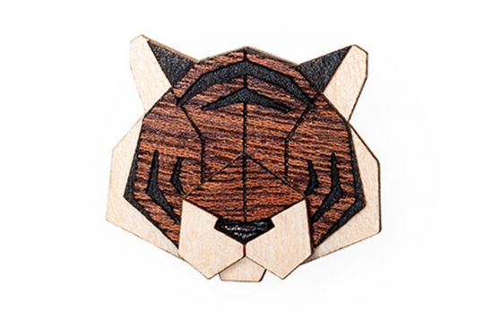 Wooden brooch Tiger Brooch
