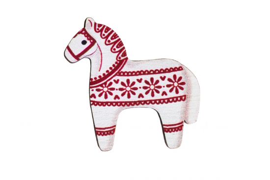 Wooden Brooch – Red Folk Horse