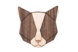 Wooden brooch Grey Cat Brooch