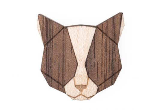 Wooden brooch Grey Cat Brooch