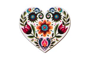 Wooden Brooch Folk Heart – White