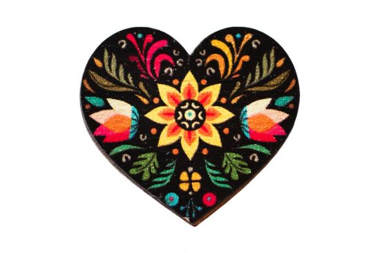 Wooden Brooch Folk Heart – Black