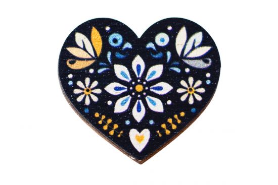 Wooden Brooch Folk Heart – Blue