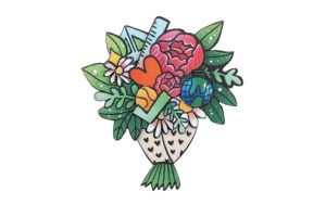 Wooden brooch Floral puget